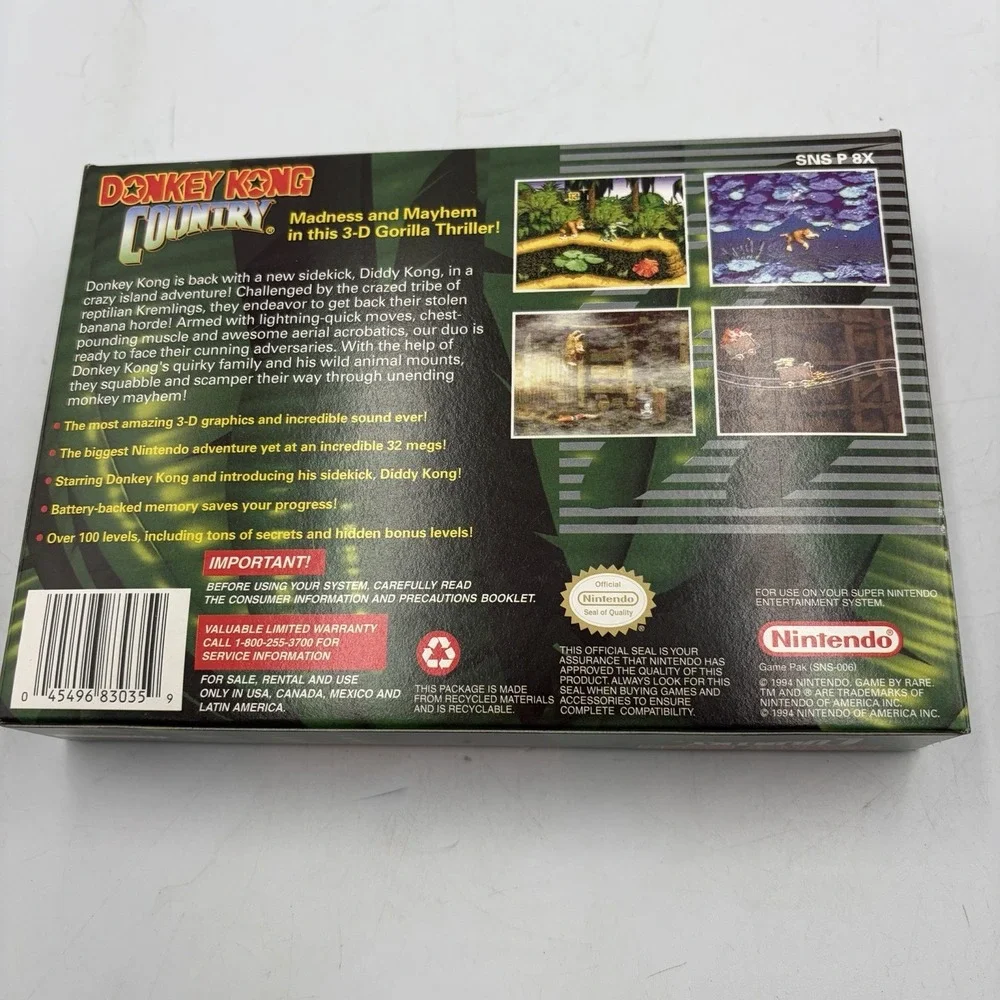 Donkey Kong Country Super Nintendo SNES 1994 Complete CIB Manual Inserts